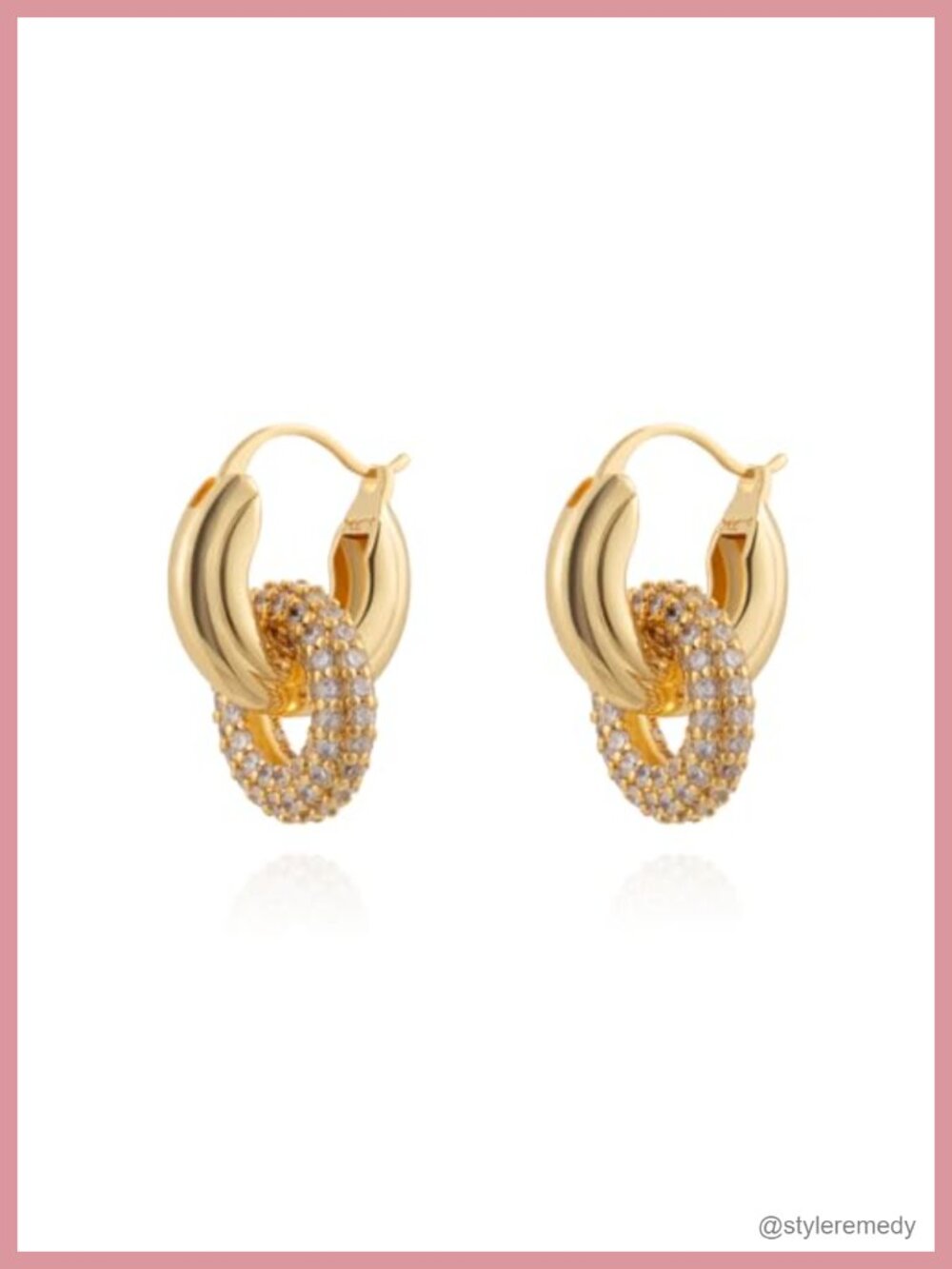 14K Gold Plated Hoop Earrings Cubic Zirconia Detachable 2-in-1 Women